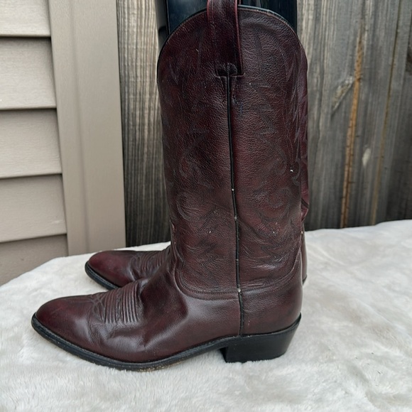 Vintage Dan Post Cowboy Western Boots Men's 10 D Burgundy Cowhide Leather - Picture 3 of 8